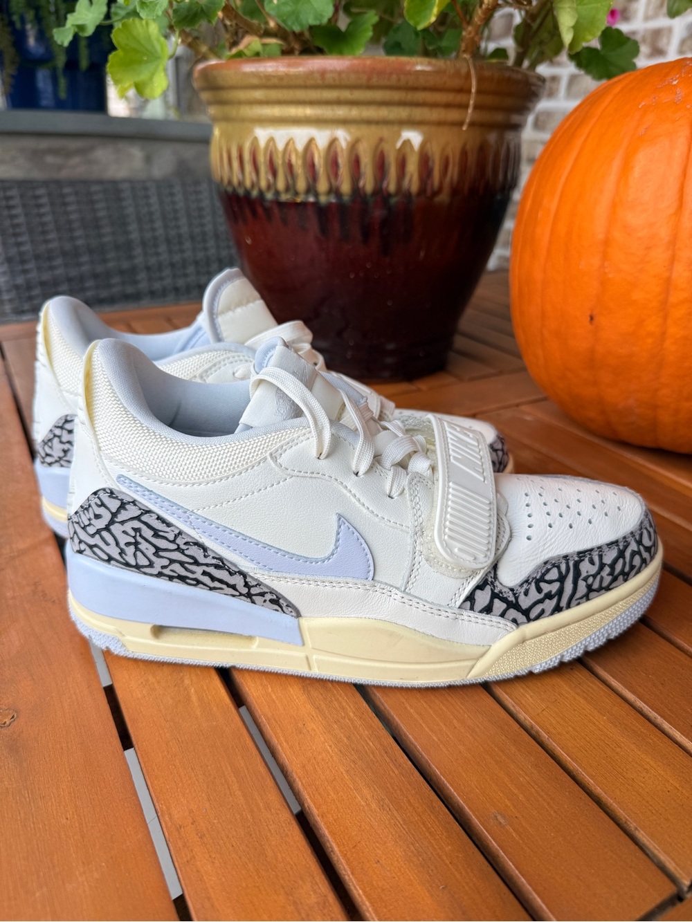 Nike Kids White Sneakers with Light Blue Swoosh and Black Elephant Print